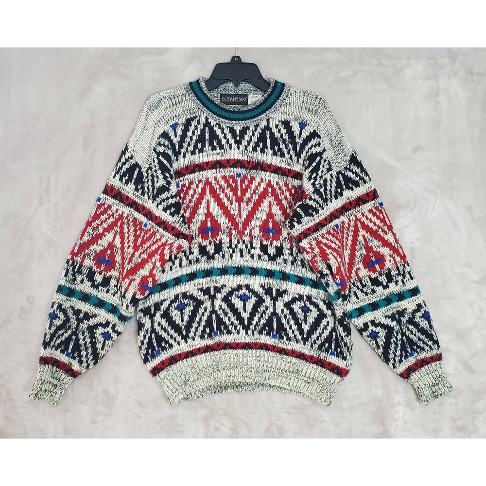 Vintage Botany 500 Sweater Mens L Acrylic Geometric Pullover 90s Coogi Style
